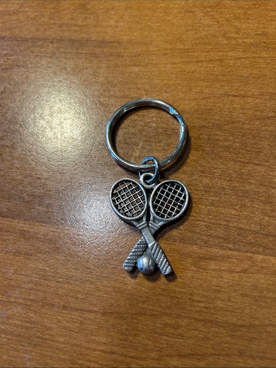 Accessories - Tennis Racket Double Charm Keychain - Silver Tone